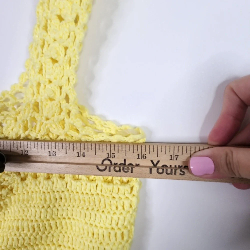 COTTON EMPORIUM Tank Top Womens Large Yellow Crochet Tie Front Crop Summer‎
